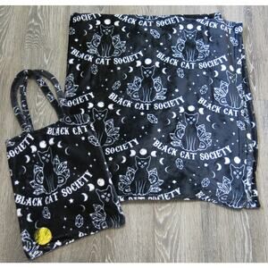 BLACK CAT SOCIETY Blanket and Bag Crystals Moon Magic Halloween Goth Black